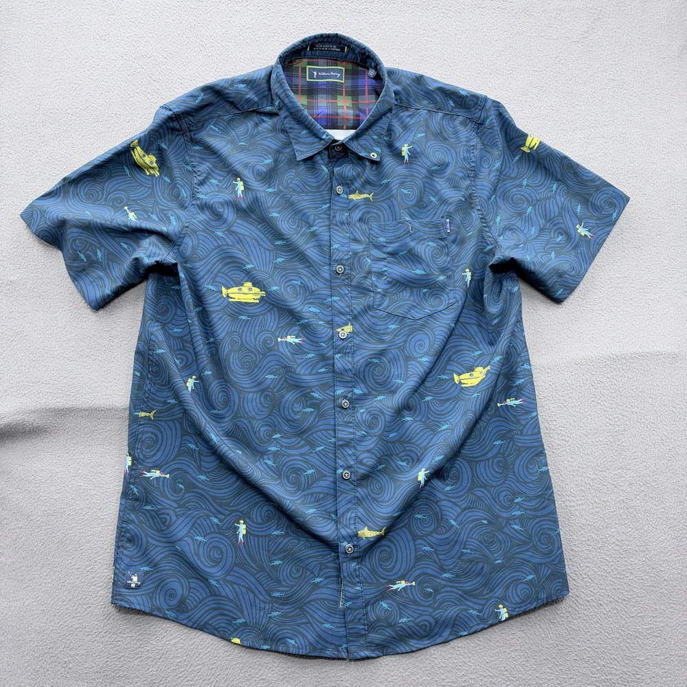 William Murray Shirt Mens Large Blue Underwater Print Short Sleeve Button Up